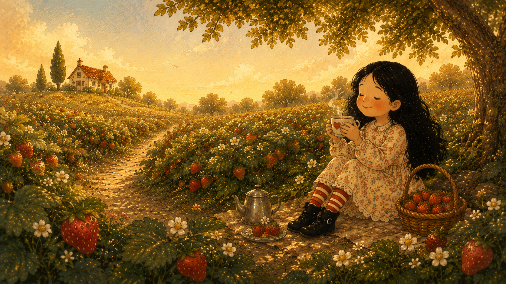Strawberry Field — Emma enjoying the coffee